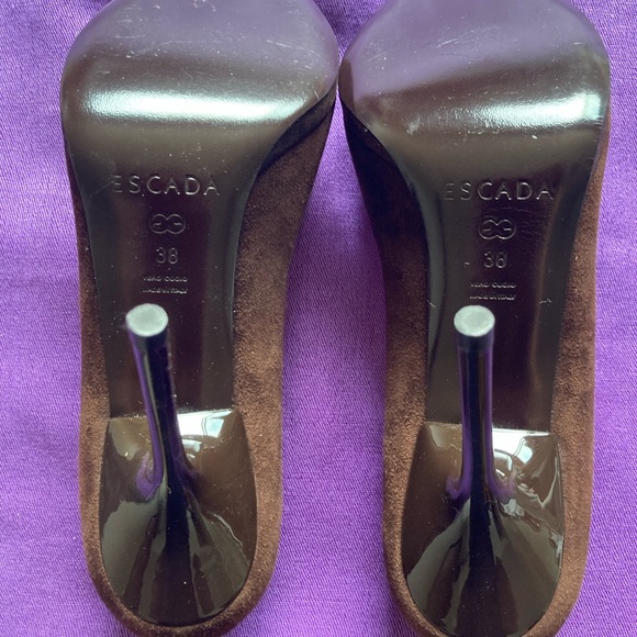 ESCADA Brown Leather Peep Toe Heels Size 38 - Picture 5 of 7